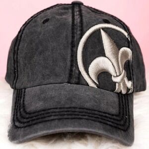 KBETHOS Black "Fleur de Lis" Embroidered Distressed Ball Cap Hat NWT